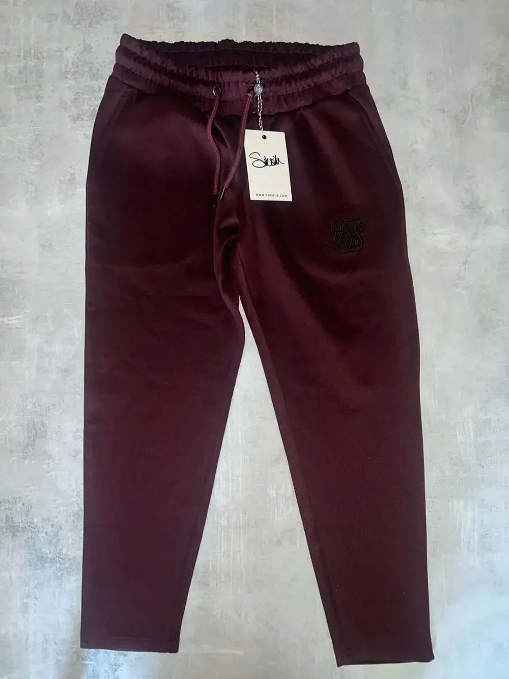 SikSilk Men's Embroidered Logo Drawstring Jogger Sweatpants in Maroon
